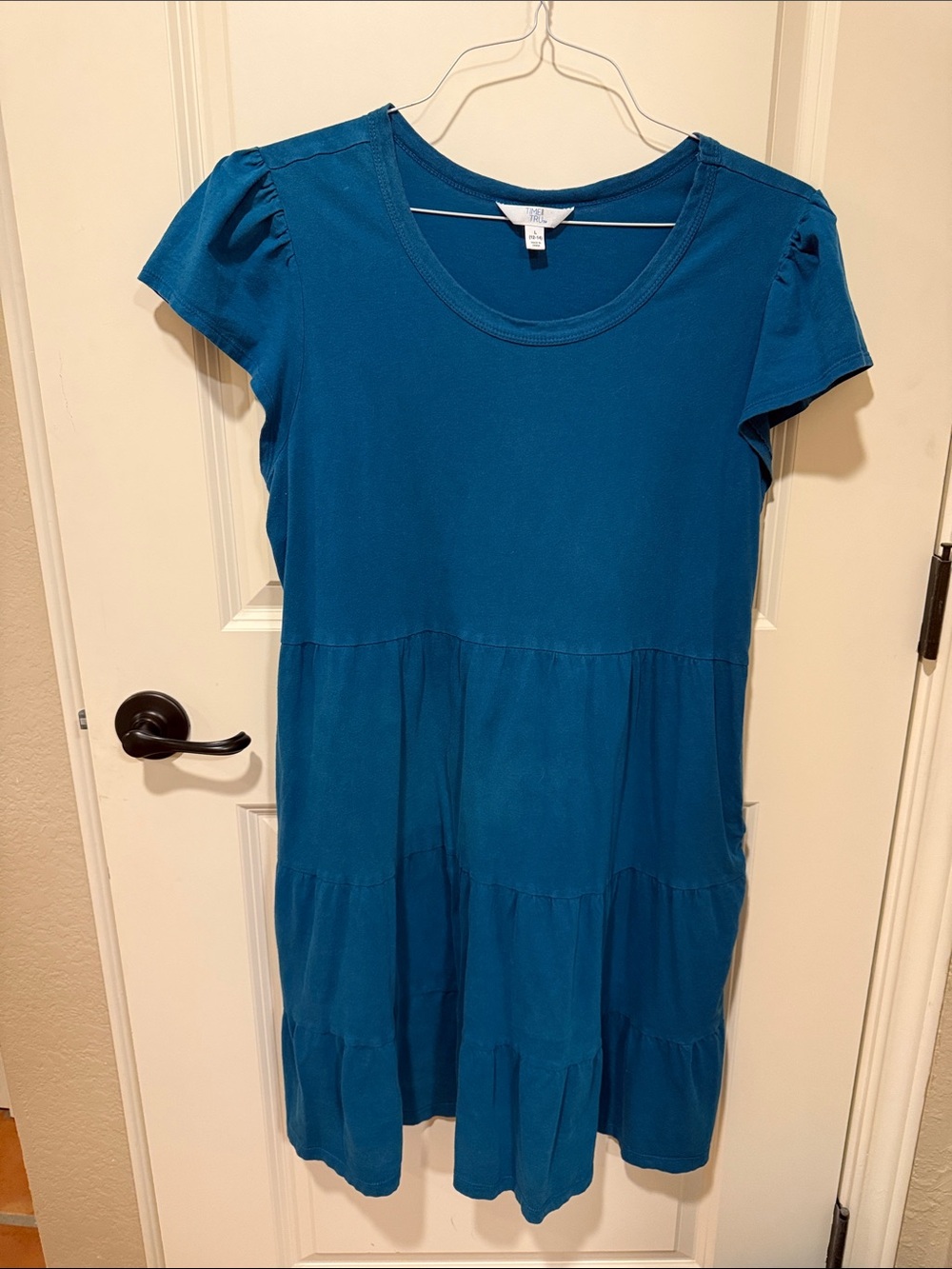Time and Tru Teal Short Sleeve Tiered Mini Dress